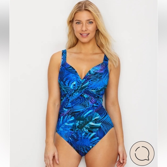 Miraclesuit Royal Palms Blue Swimsuit Size 10 Tropical Floral Print Underwire - Picture 2 of 12